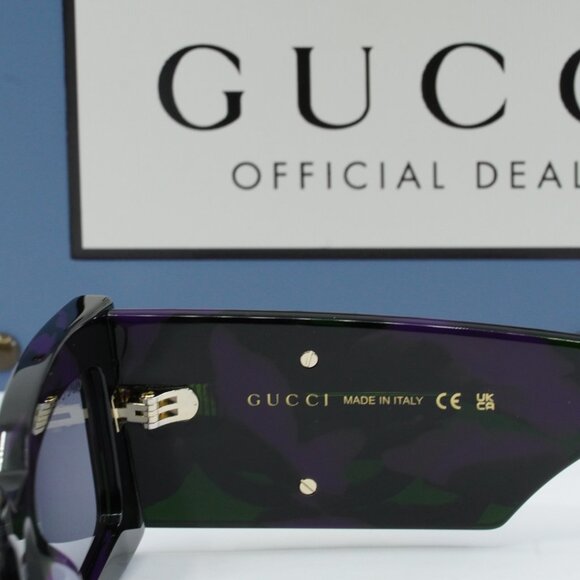 Gucci GG1425S 003 Rectangle Sunglasses - Big Spotted Purple And Green Havana main image 4
